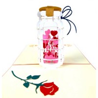 Handmade 3D Pop Up Card Love Heart Bottle Rose Birthday Valentines Day Mother's Day Wedding Anniversary Love Blank Celebrations Card